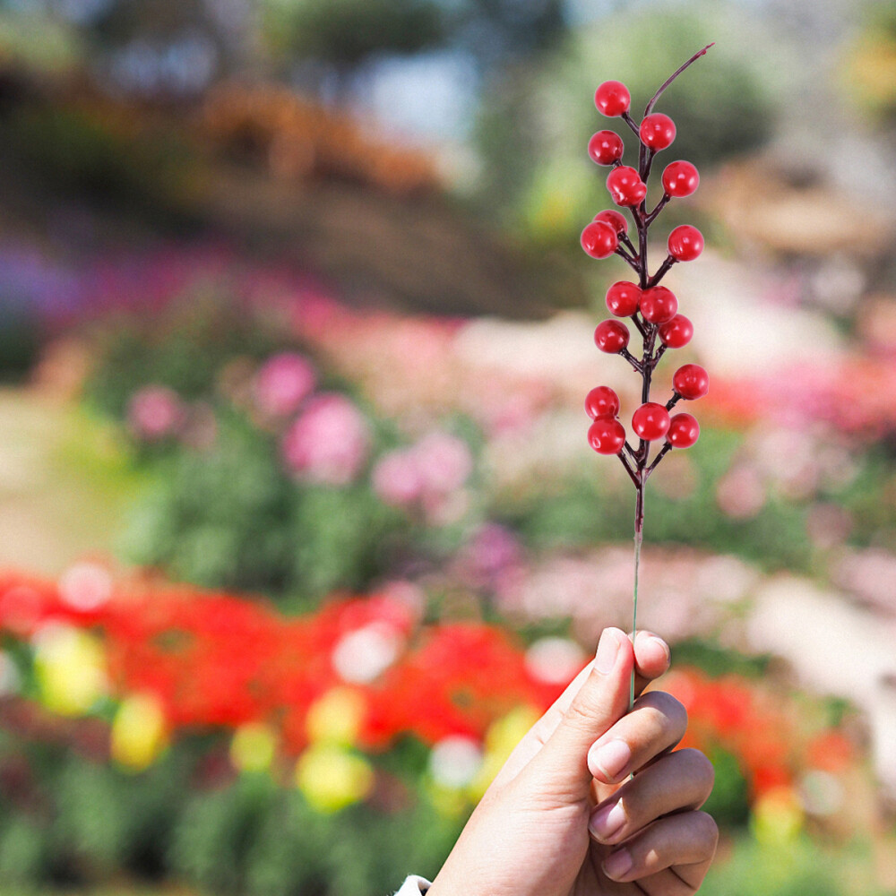 10 Pcs Red Berries Red Berry Picks Branch Flower Centers Wreath Floral Stems