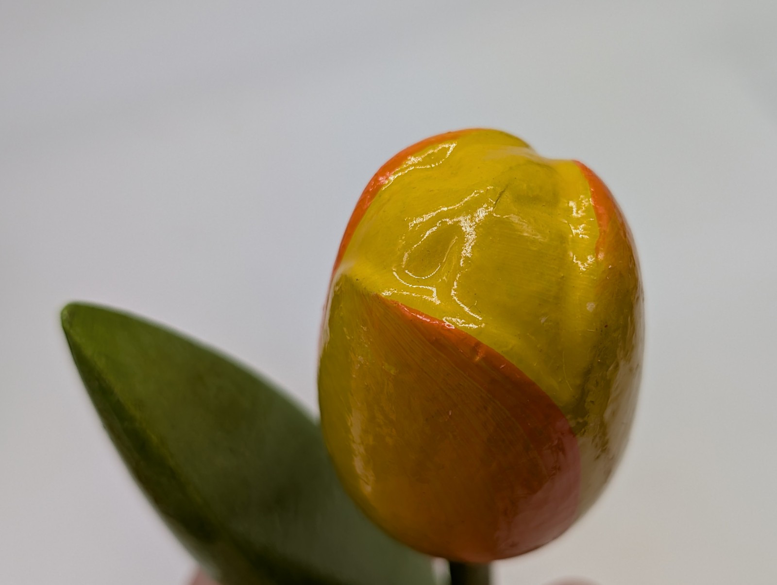 Hand Carved and Painted Wooden Flower Tulip Yellow Tiqets Holland Dutch In Base