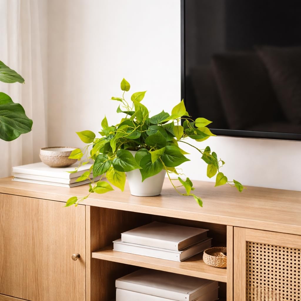 Best alyptus Fake Pothos Hanging Plants Set of 2 Faux Ivy Vines Realistic Silk