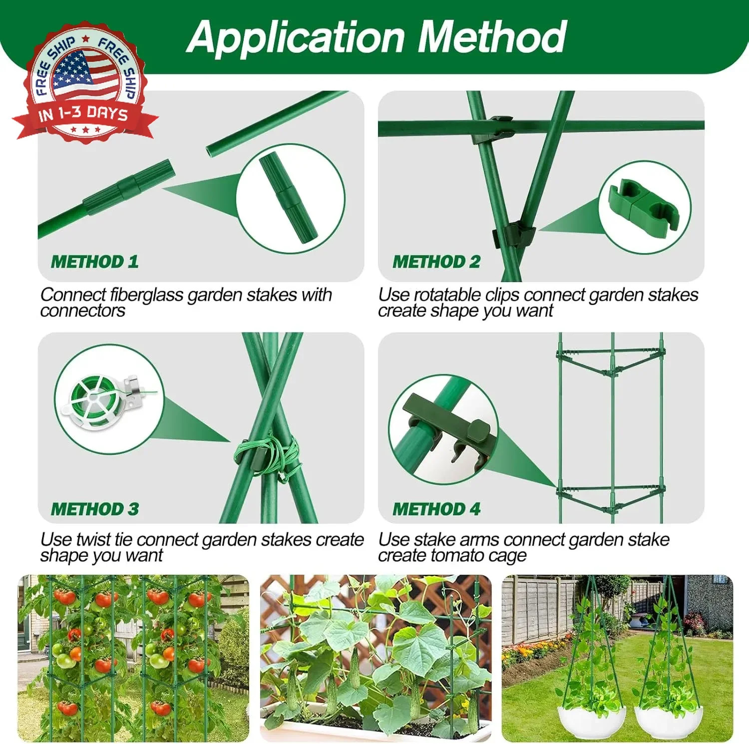 Qinzave 256PCS Garden Stakes Set with 75PCS 16 Inch Fiberglass Plant Sticks and