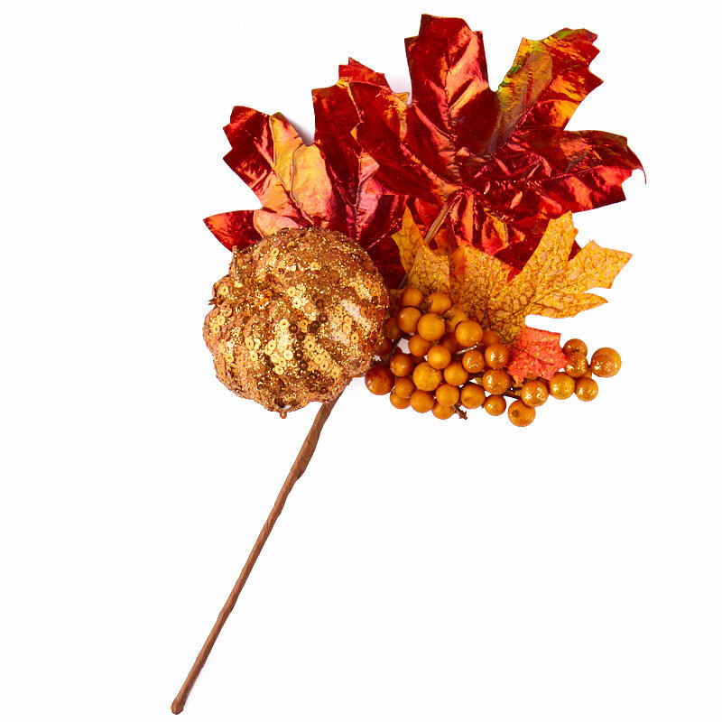 Set of 4 Glitzy Artificial Fall Pumpkin and Maple Leaf 12″ Floral Sprays