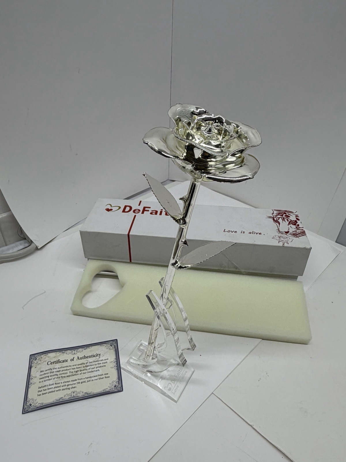 DeFaith 24K Gold Plated Real Rose w/ Gift Box Display Stand & Certificate