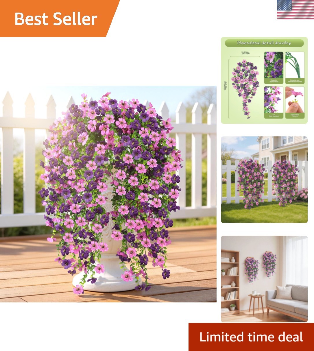 Artificial Hanging Flowers for Outdoors, 6PCS Faux Silk Artificial Flowers fo…