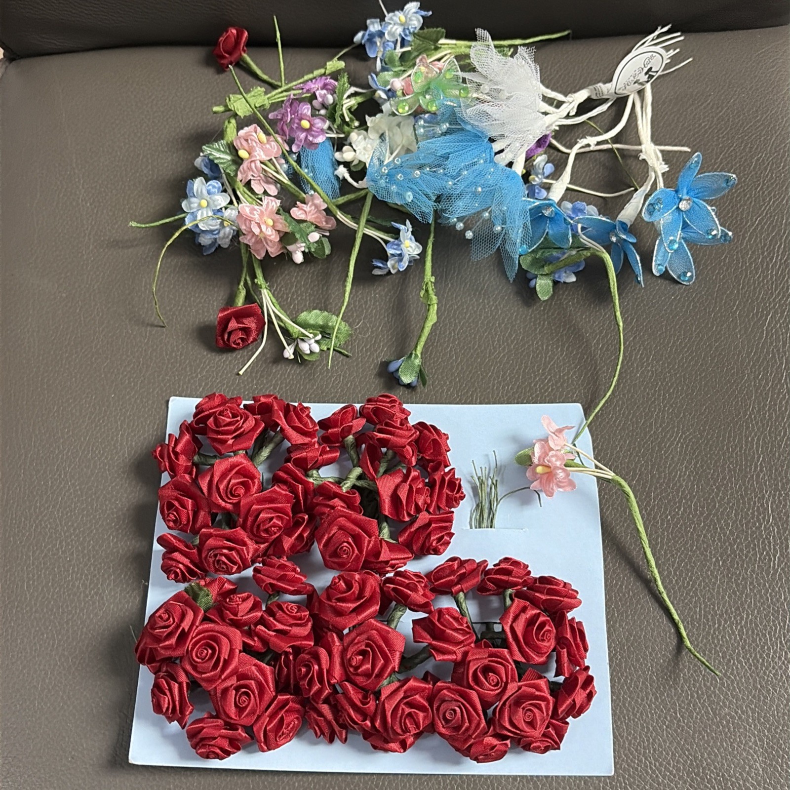 vtg. Assorted Bouquet, Single Satin Roses for Crafting Decoration