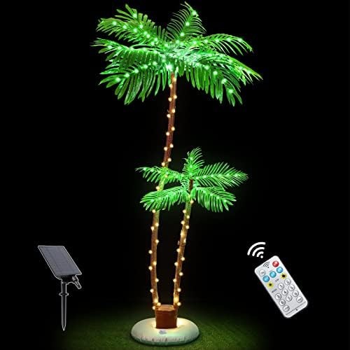 OUSHENG Solar Lighted Palm Trees for Outside Patio, Bar Pool Deck Outdoor Dec…