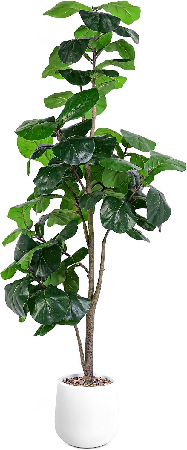 Artificial Fiddle Leaf Tree 6ft Faux Plant Fake Ficus Lyrata Trees with White