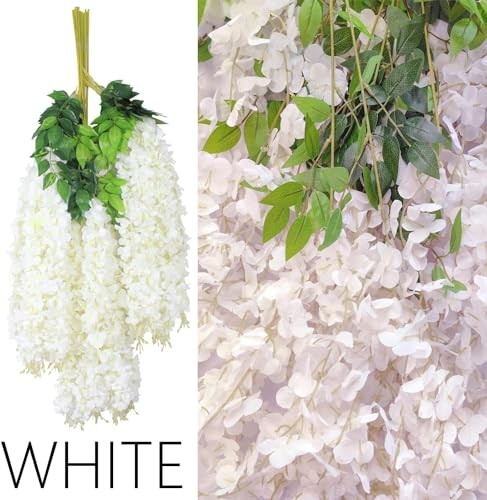 36Pcs Artificial Wisteria Flowers 3.6 Feet/Piece Dense Artificial 36 PCS White
