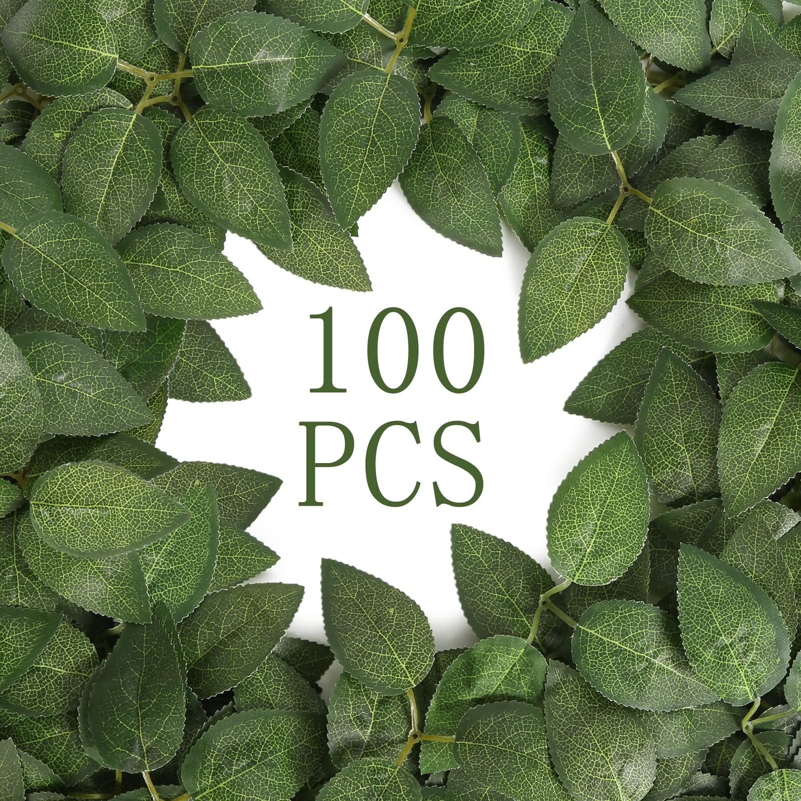 Artificial Rose Leaves, 100pcs Fake Green Leaves Bulk Silk Leaves with Stems …