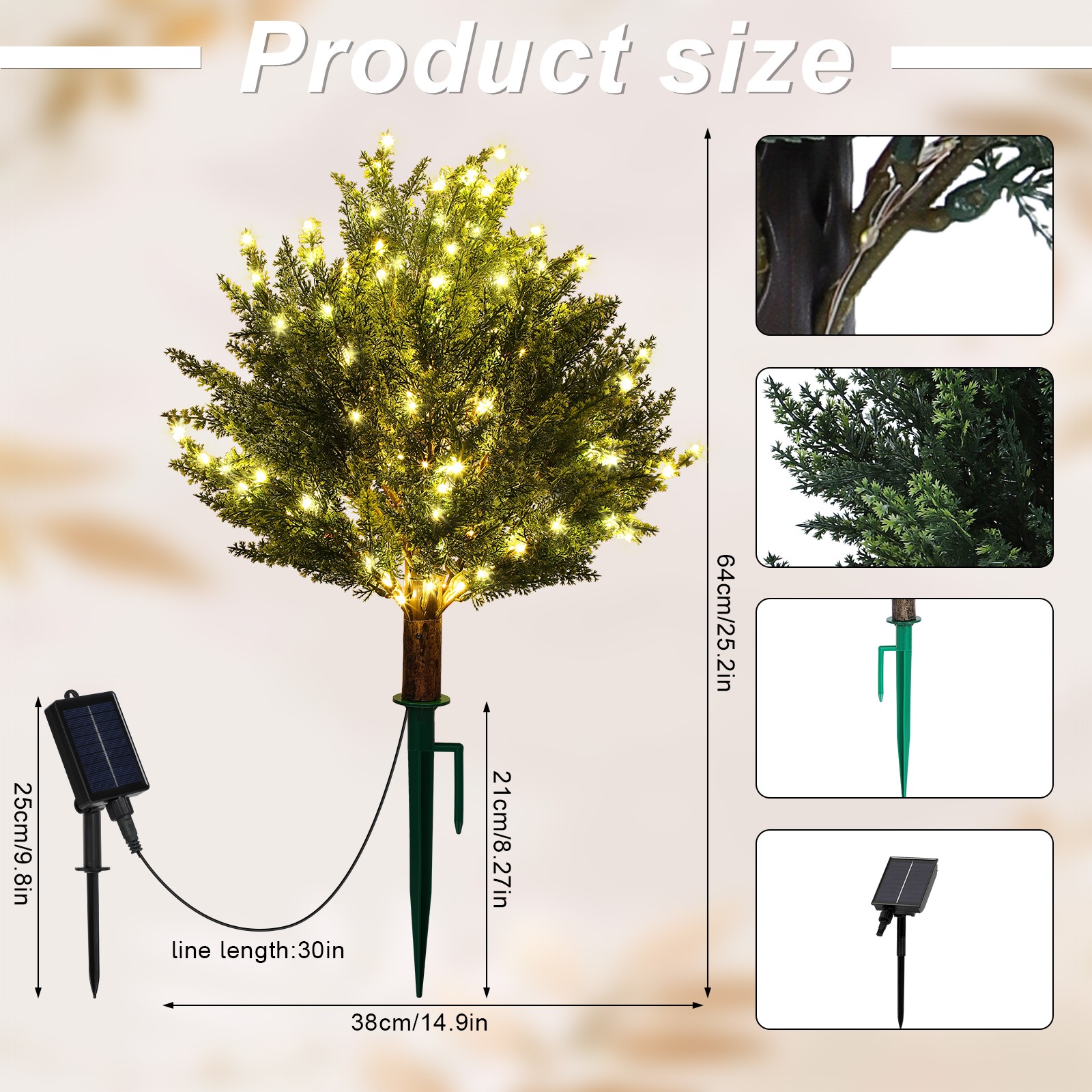 2PC Solar Artificial Cedar Topiary Ball Trees Lights for Porch Garden Backyard