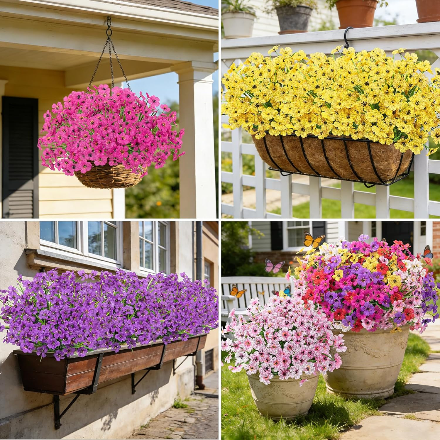 24 Bundles Artificial Flowers for Outdoors UV Resistant Silk Fake Flowers Faux P