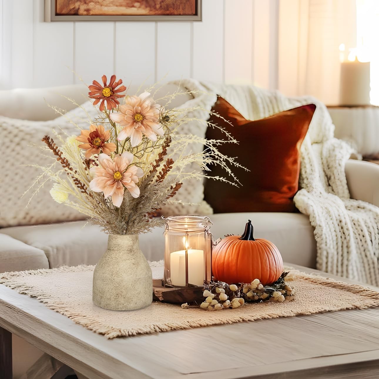 Faux Fall Pampas Grass with Vase, Fall Flowers Artificial for Decoration Arra…