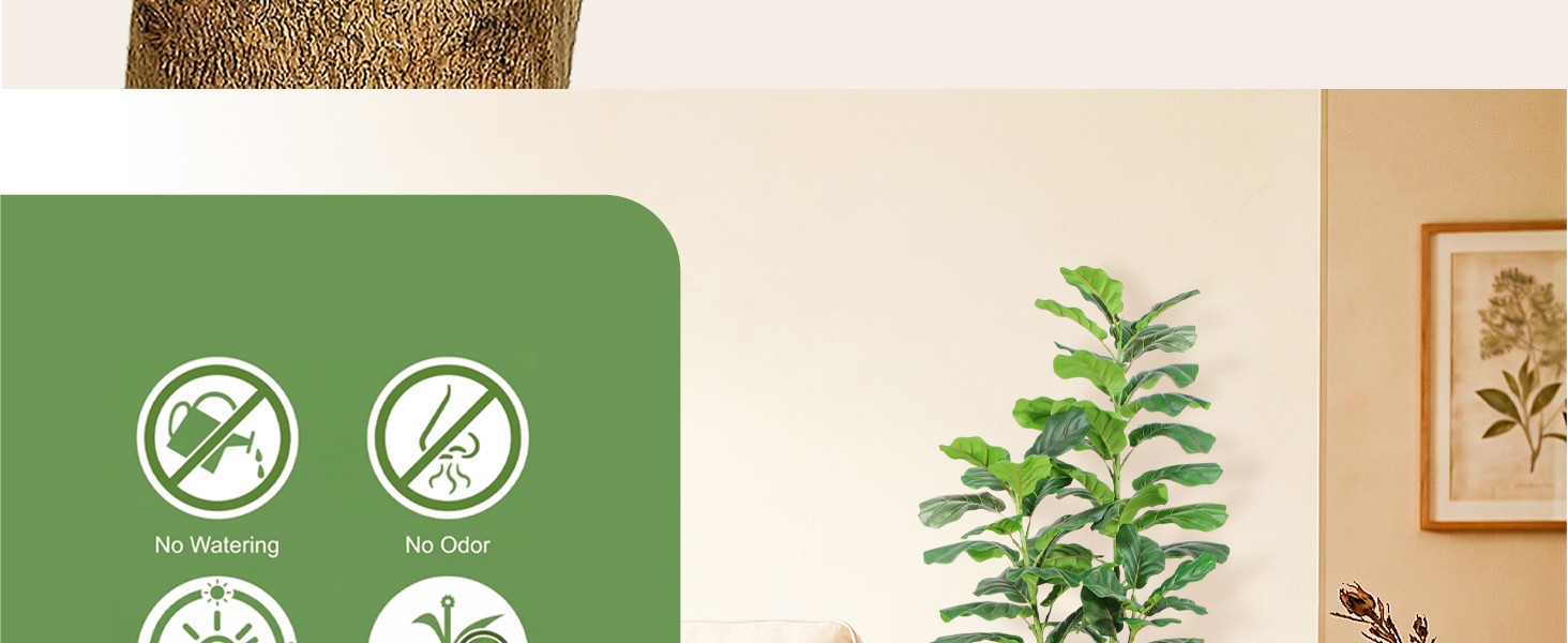 Artificial Fiddle Leaf Fig Tree with White Planter, 5ft Tall Faux Ficus Tree