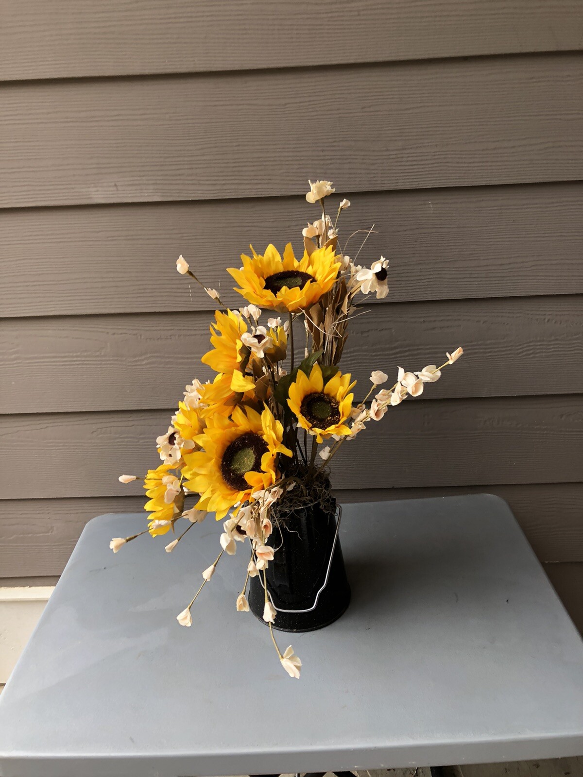New Handmade Fall Floral Arrangement With Sunflowers In A Coffee Pot