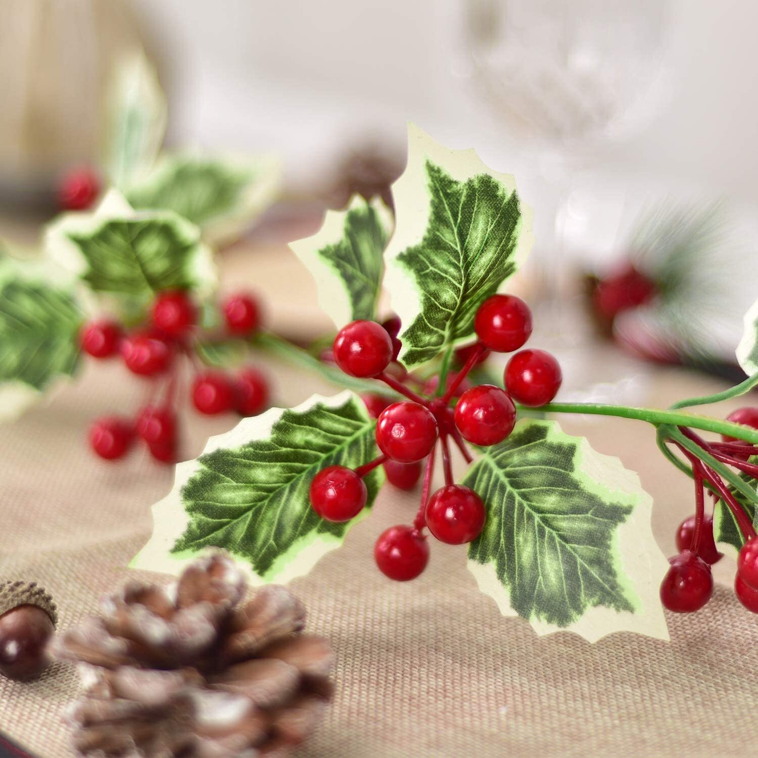 5.75Ft Christmas Red Berry Green Garland Vine Winter Holly Leaves Xmas Decor USA