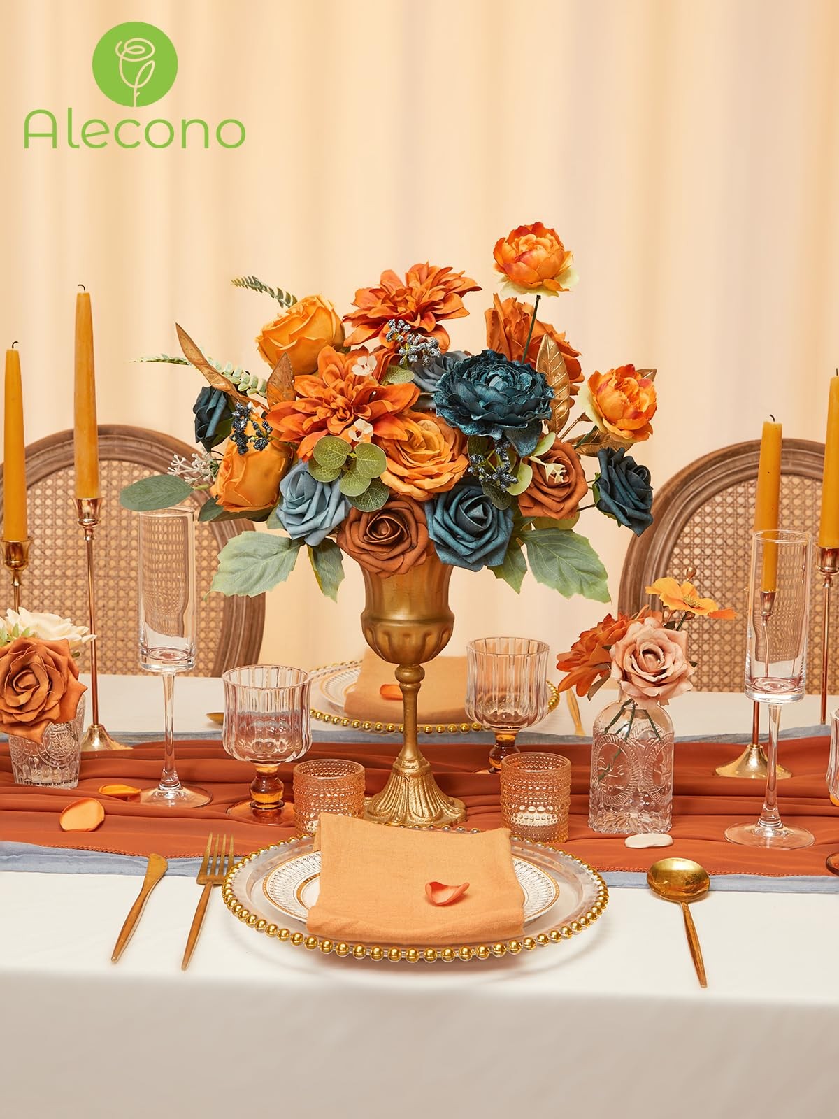 Artificial Orange Fake Flowers Fall Wedding Bouquets Table Centerpiece Decor
