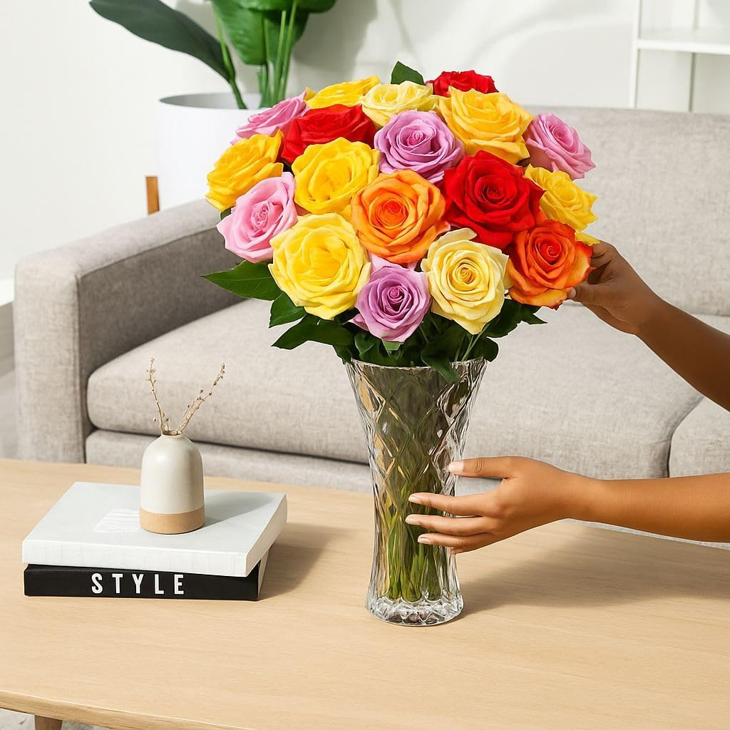 – 24 Assorted Roses, Fresh Flowers for Delivery, Flowers Fresh Bouquet, Gift Ide