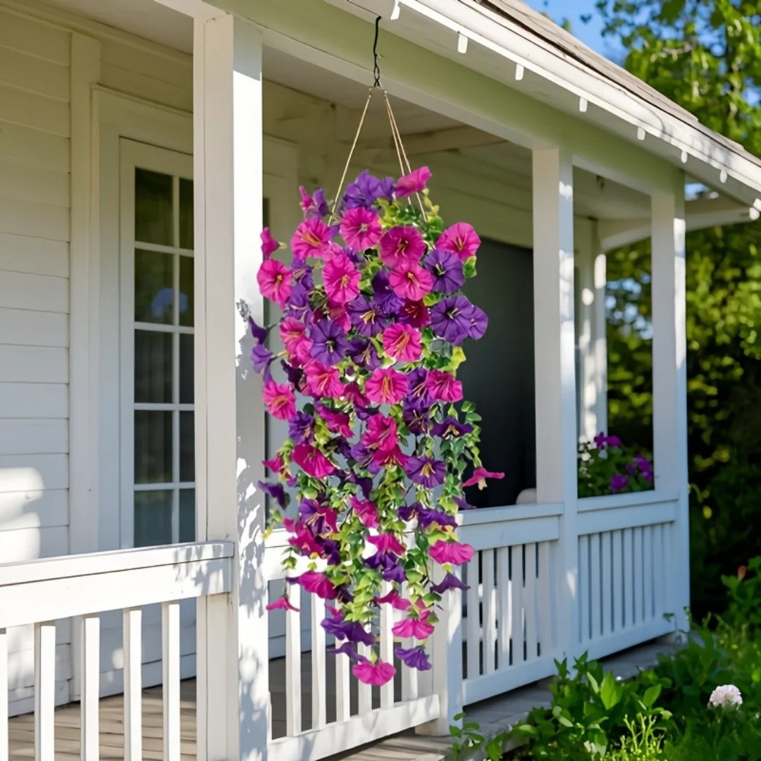 2pcs Artificial Hanging Flowers UV-Resistant Fake Plants Hanging Rattan Perfect