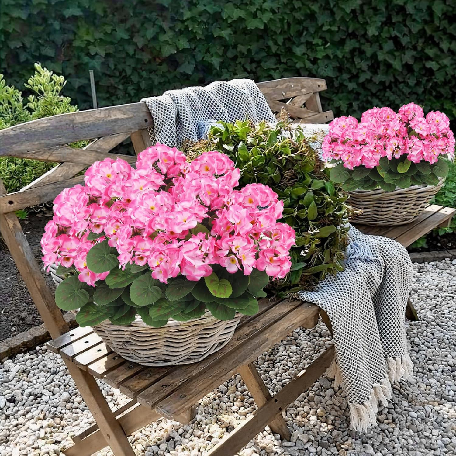 3 Pcs Artificial Geraniums Flowers Silk Geraniums for Outdoors UV Resistant Pink