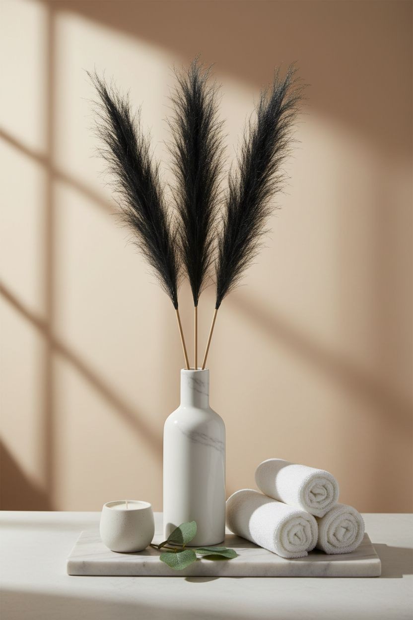 Midnight Black Faux Pampas Grass Bundle | 3 Artificial Pampas Stems | Black Home