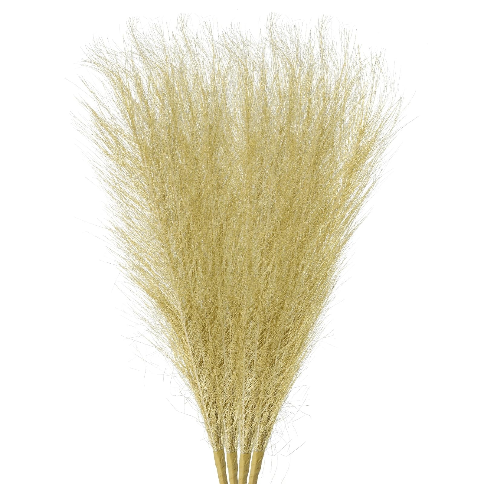 4 PCS Faux Pampas Grass Small 17.7 Inch Artificial Vase Filler Golden