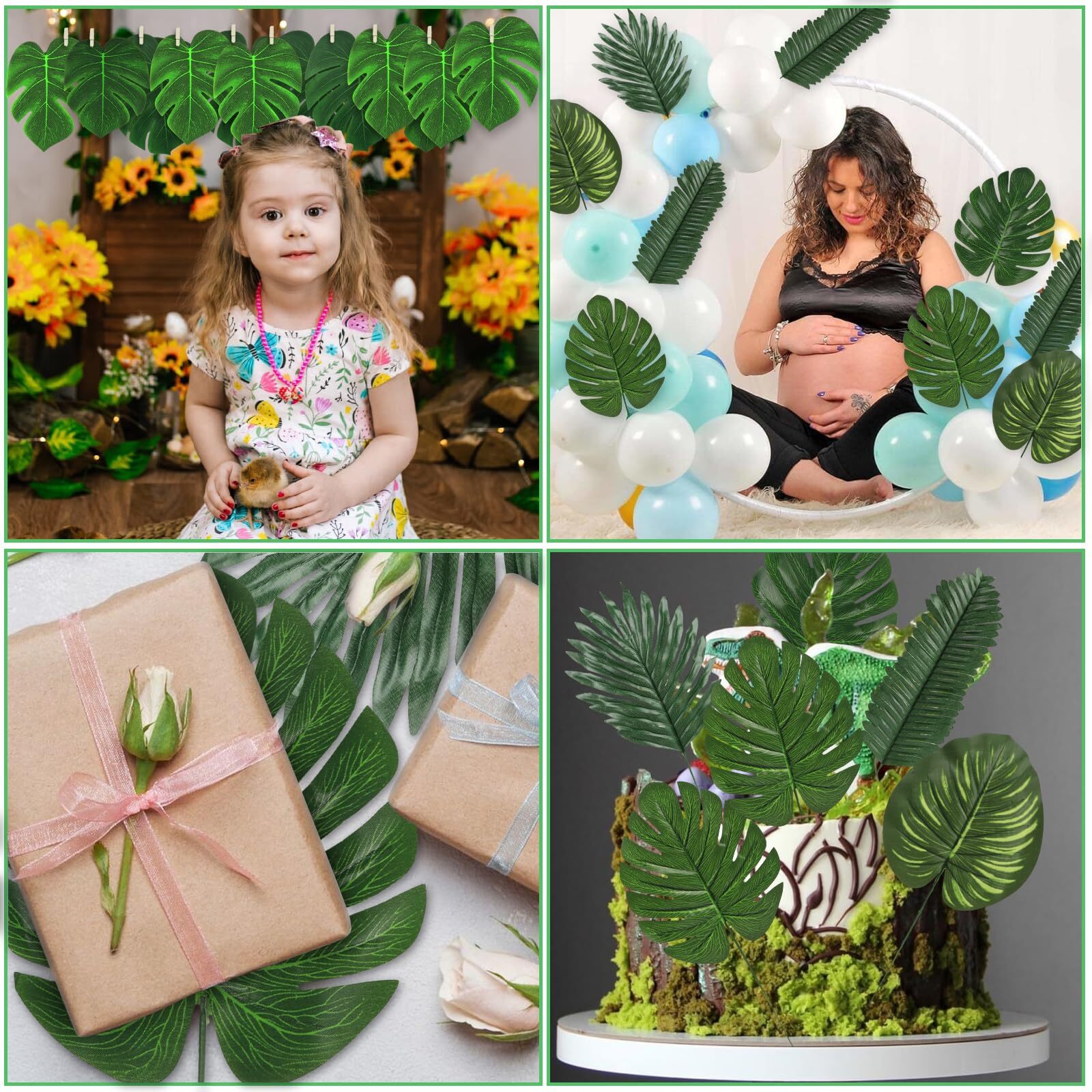 60Pcs Artificial Palm Leaves Plants Faux Palm Fronds Tropical Large Set Palm Le