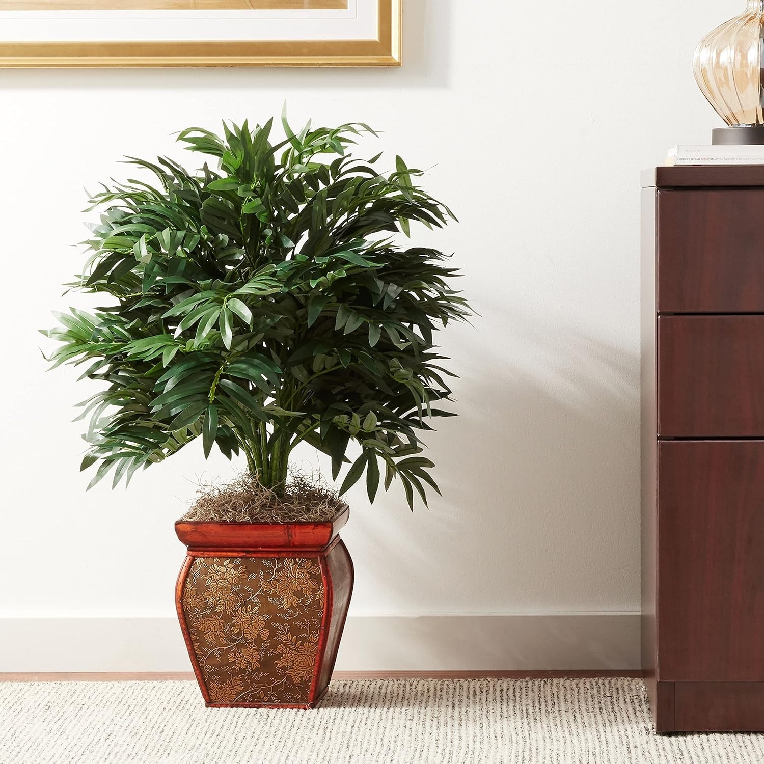 Double Bamboo Palm with Decorative Planter Silk Plant