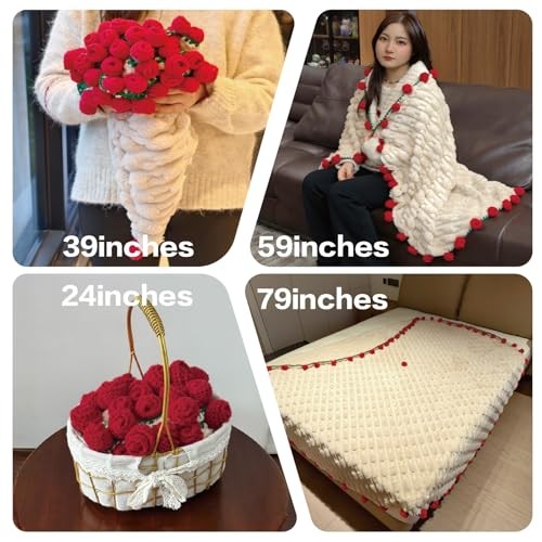 Rose Flowers Bouquet Blanket, Plush Flannel Rose Bouquet Throw 59 Inches
