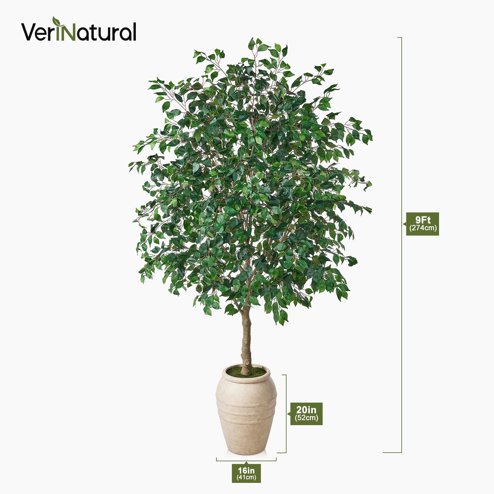 Artificial Ficus Tree 8ft – Large Tall Faux Tree with 1600+ Realistic Silk Le…