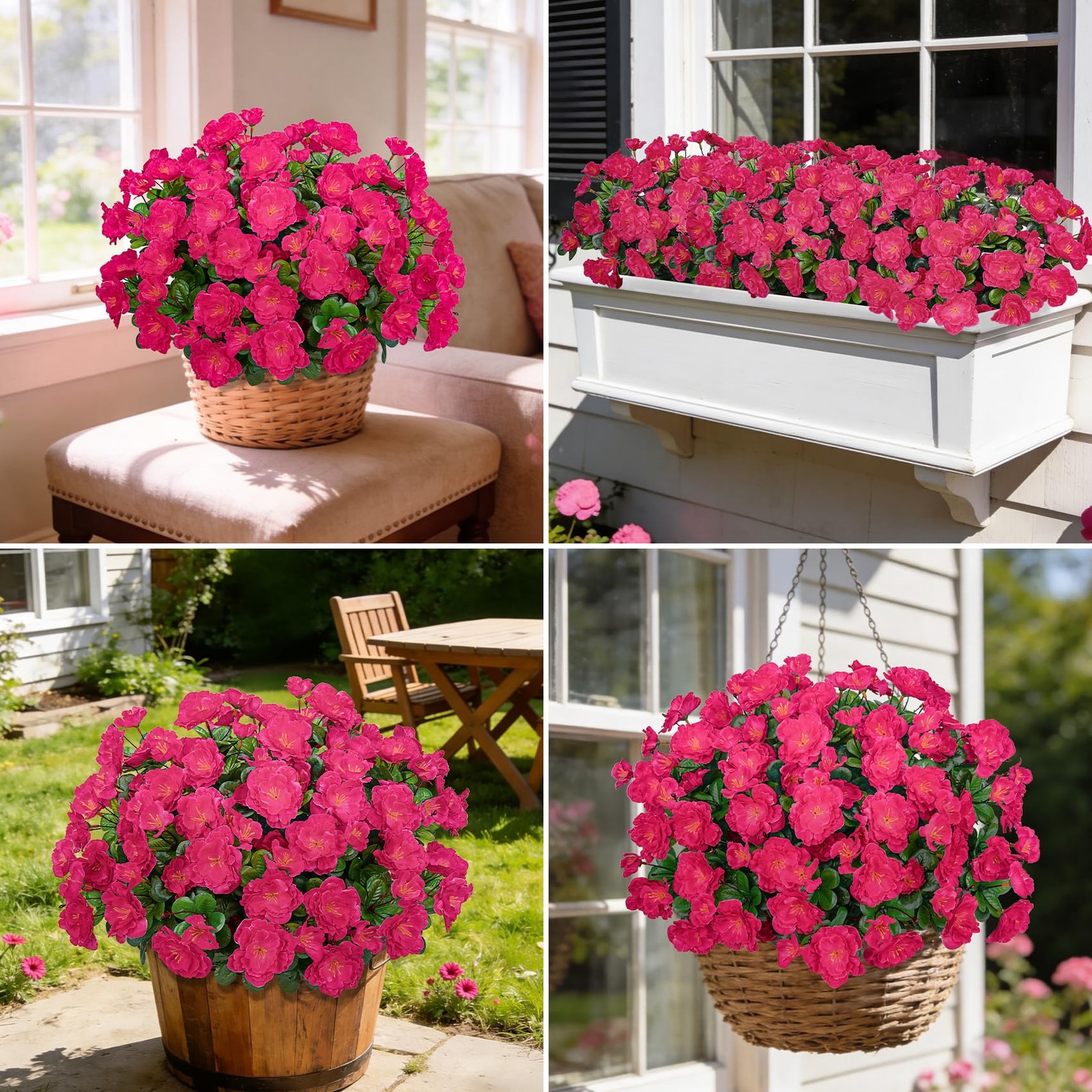 4 Bundles Artificial Flowers for Outdoors, Fake Silk Camellia Flowers Bouquet…