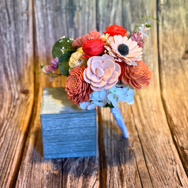 Sola Wood Bridal Bouquet Summer Floral Personalized Arrangement 16oz Mason Jar