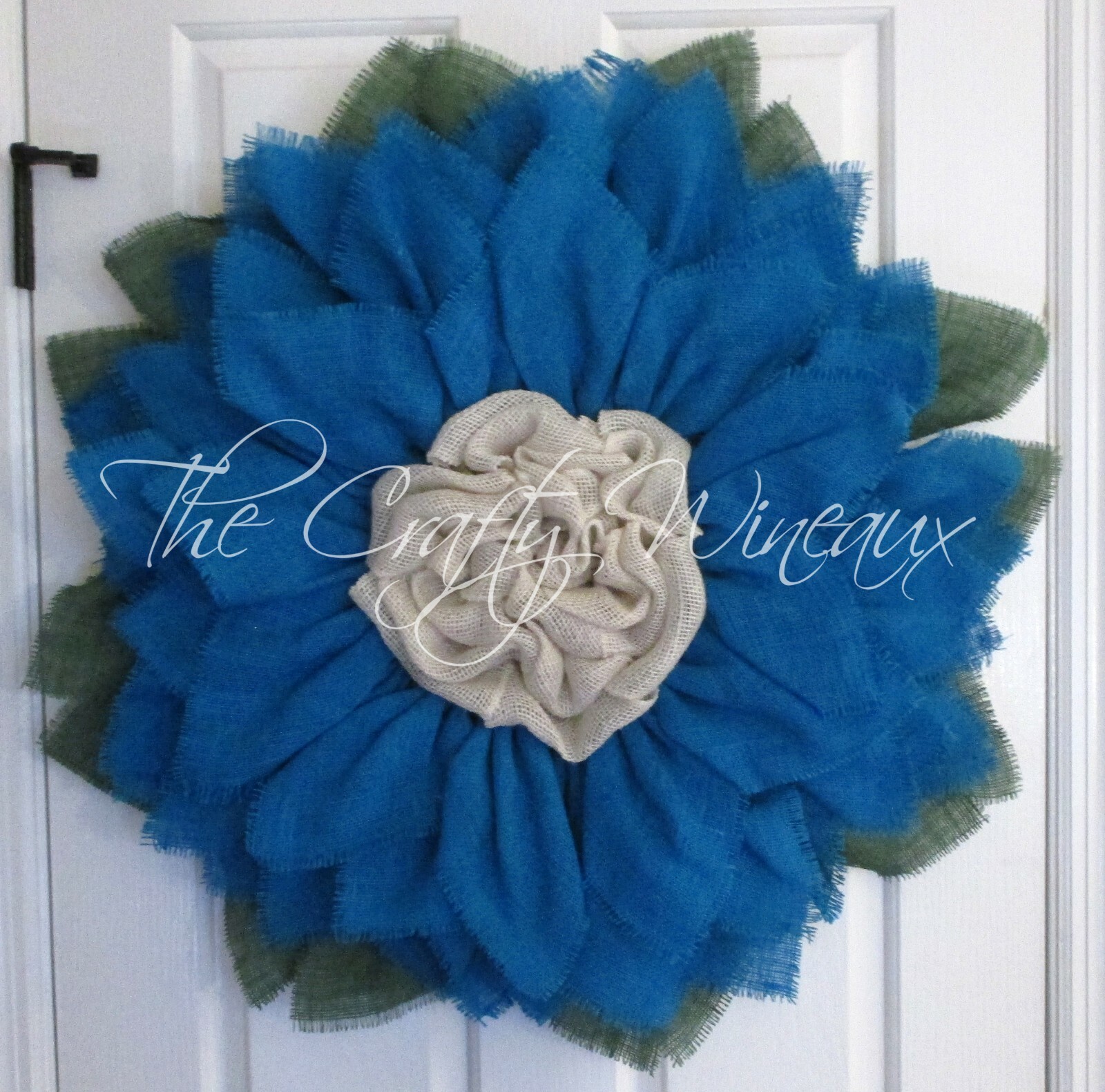 The Crafty Wineaux – Extra Large 30″ Turquoise Blue Burlap Sunflower Wreath