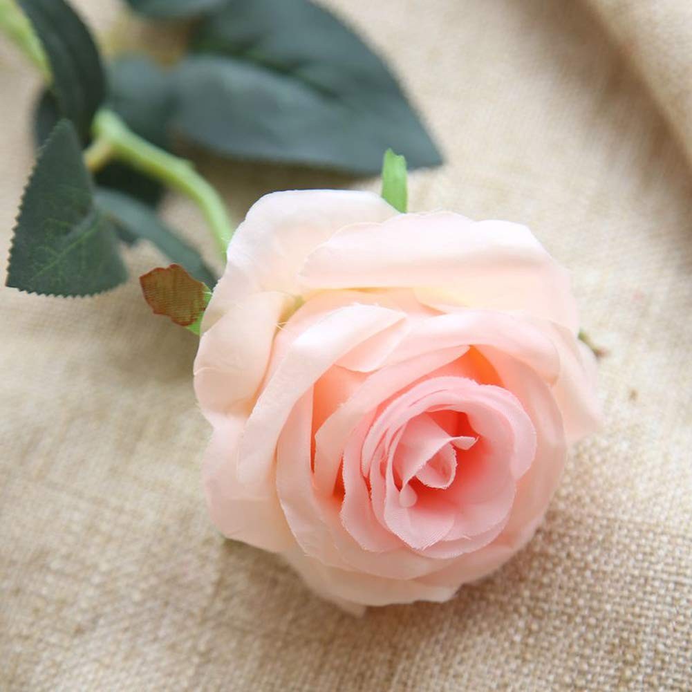 10 PCS Artificial Silk Rose Flowers Real Looking Pink Blush Bridal Bouquet