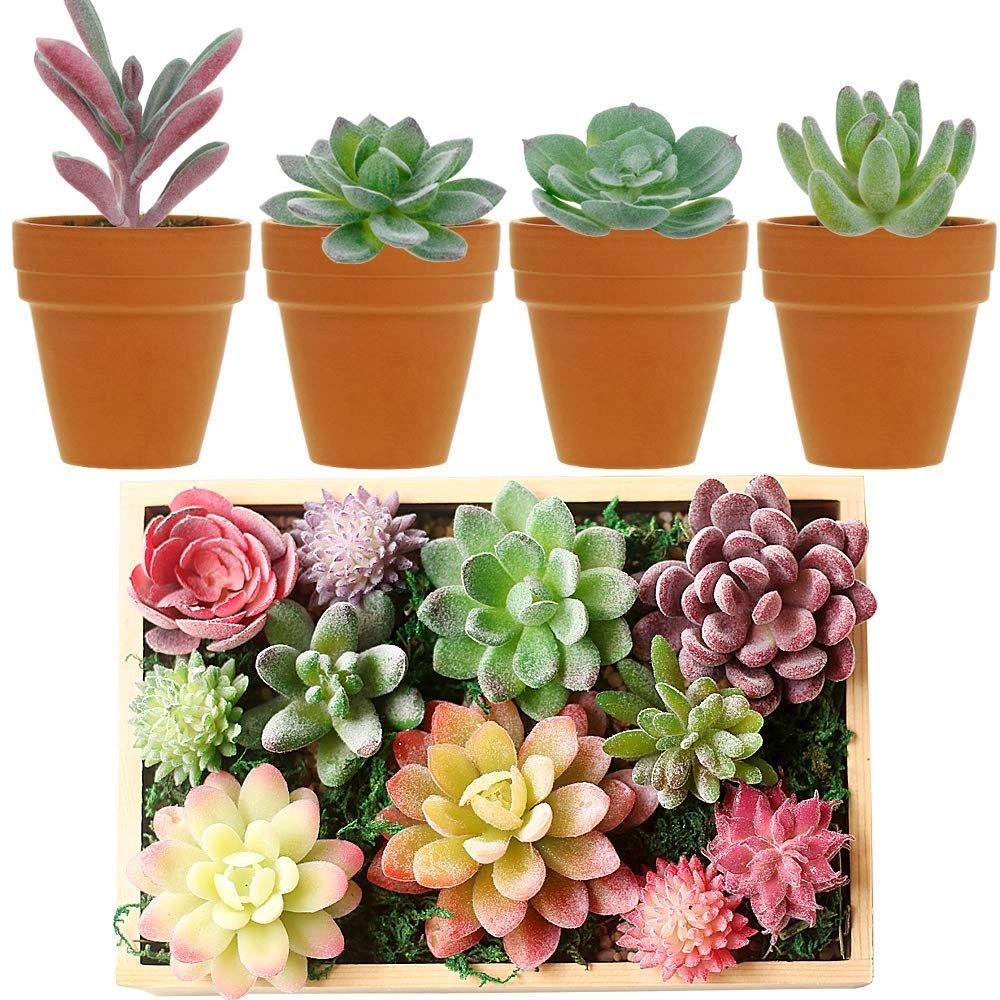16 PCS Artificial Succulents Plants Small Fake Faux Unpotted Garden Decor