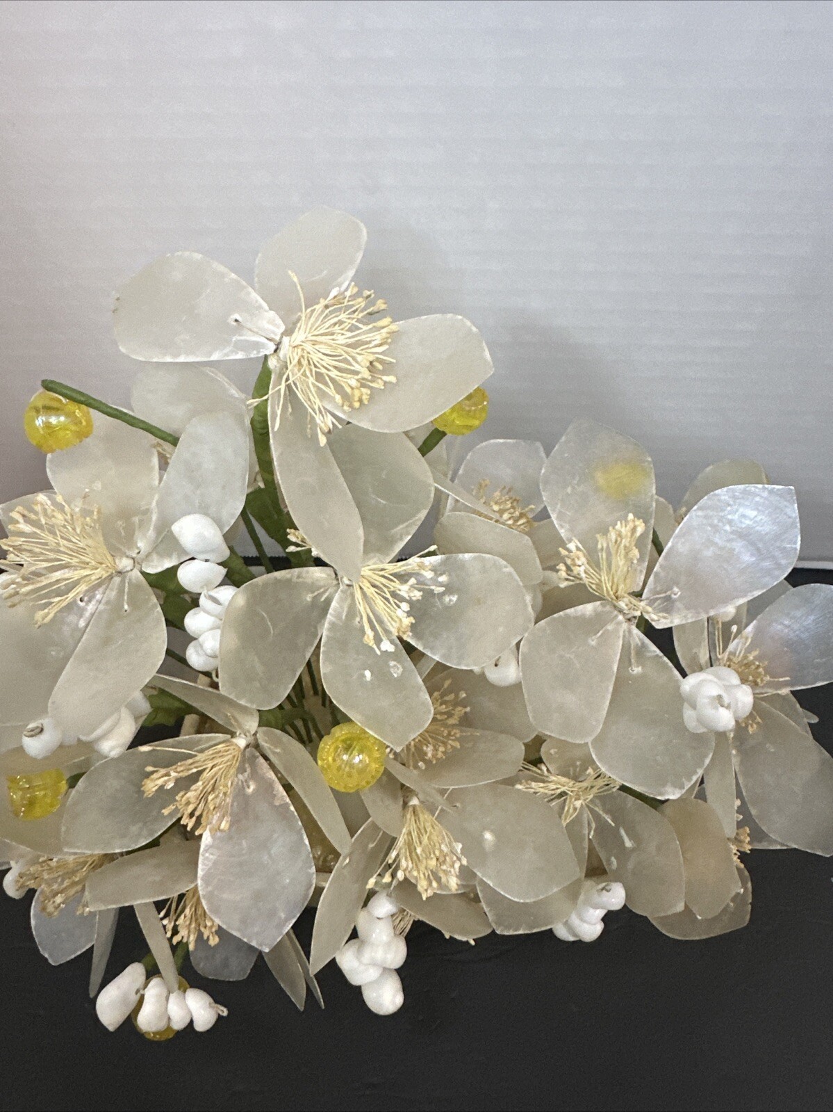Vintage Capiz Shell & Metal Floral Standing Arrangement