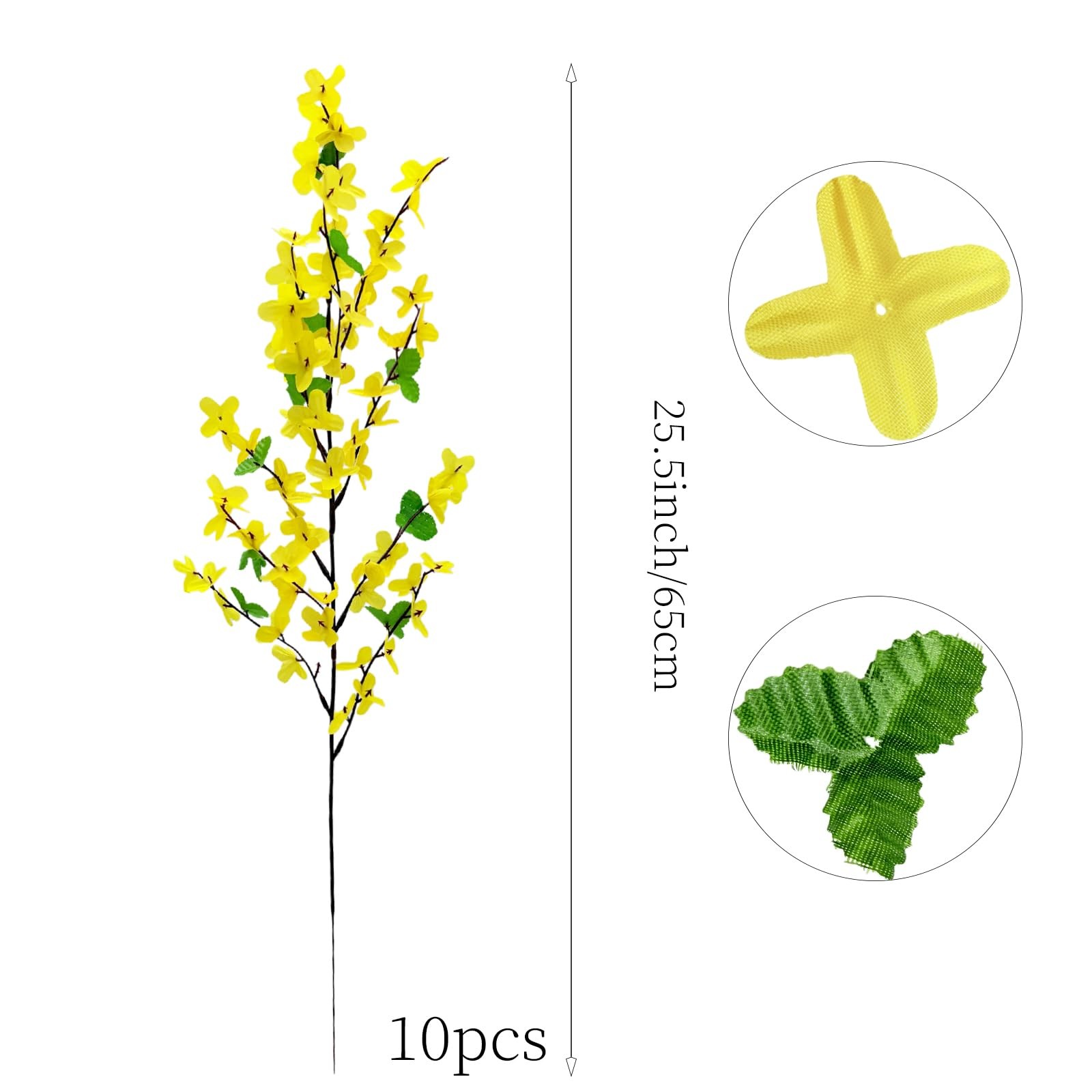 10PCS Artificial Forsythia Flowers Fake Forsythia Stem 25.5″ Silk Yellow Wint…