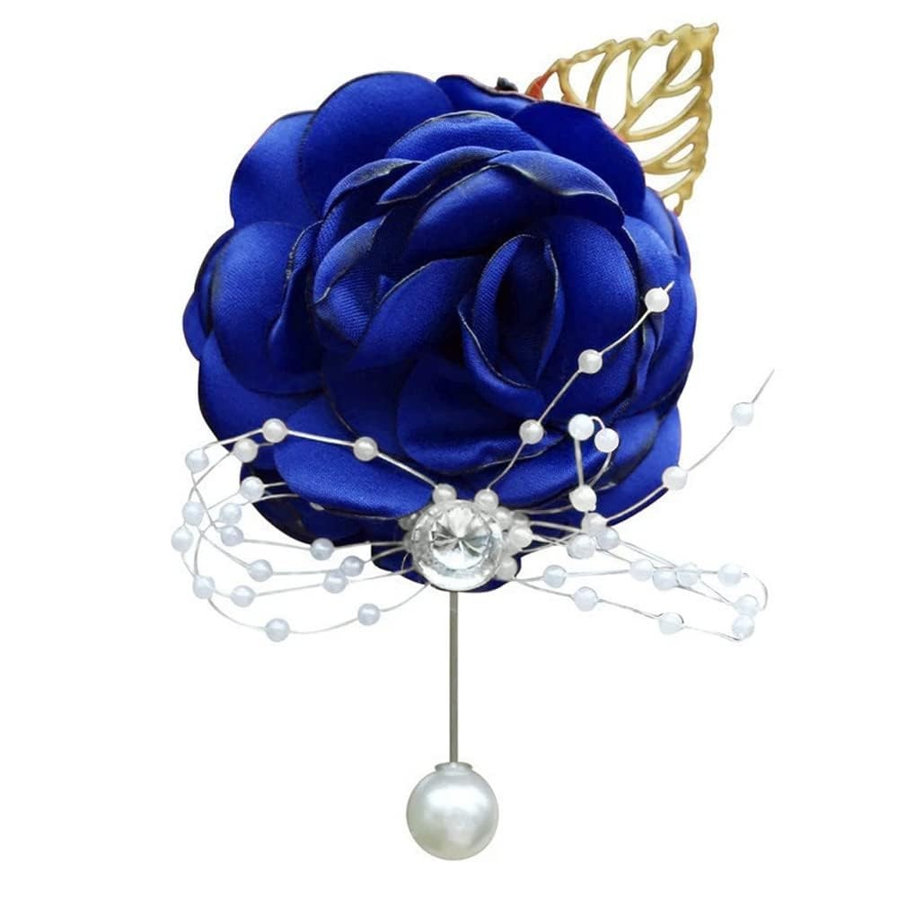Bridesmaid Wrist Corsage Rose Boutonniere Set Wedding Prom Party Blue 2 PCS
