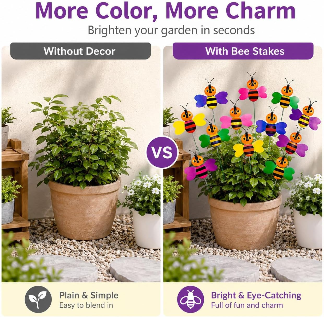 Fake Bee Garden Stake 30PCS – Colorful Flower Pot Decoration, Party Decor, Birth