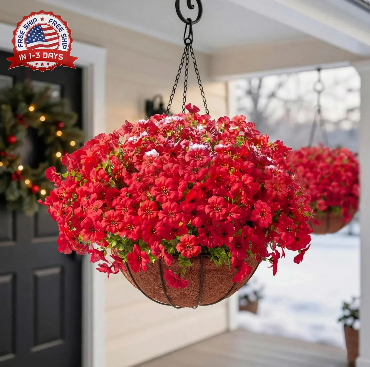 Hananona 24 Pcs Artficial Outdoor Flowers with Hanging Baskets, 2 Pack Hanging P