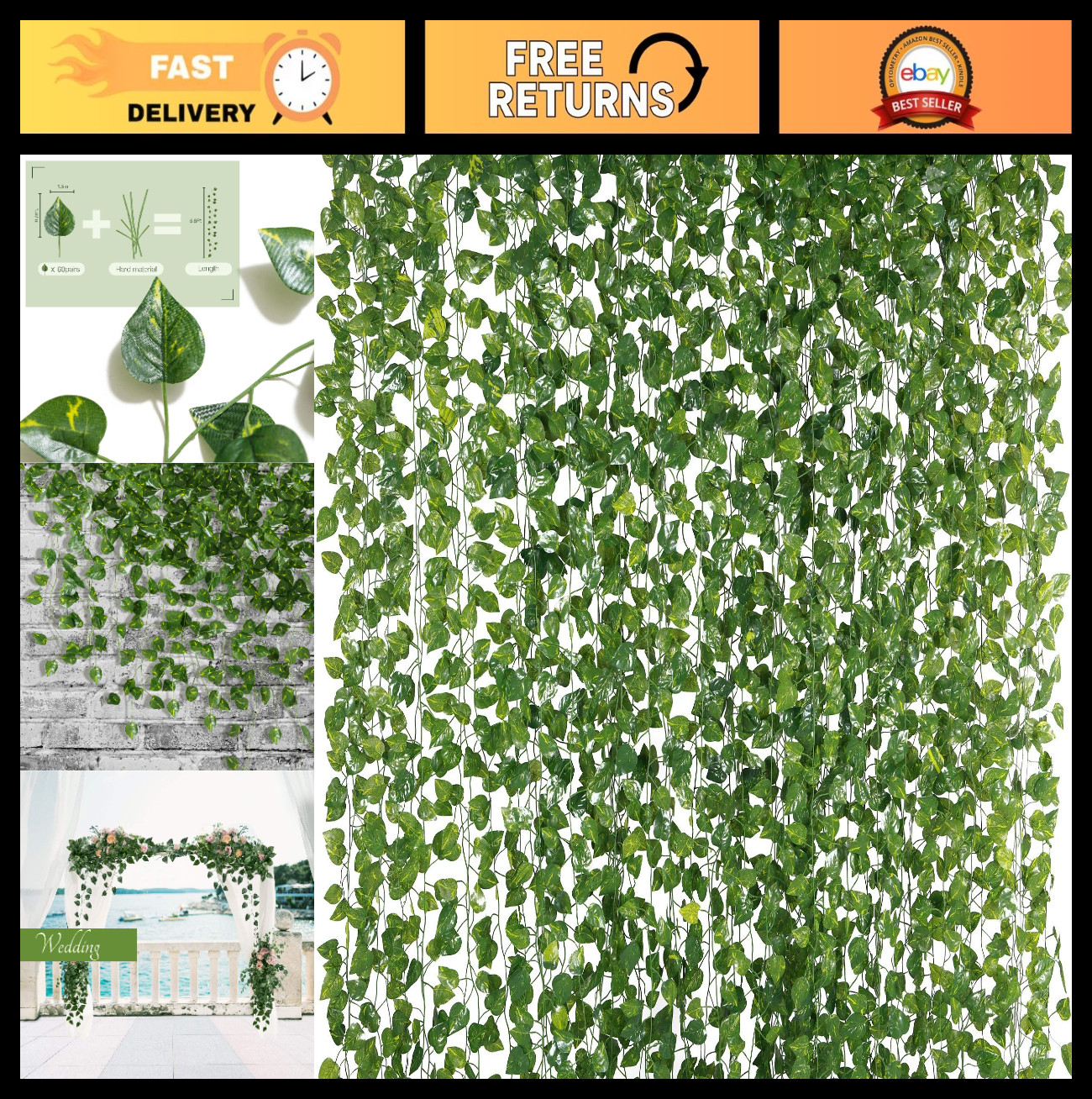 78FT 12 Pack Silk Ivy Vines Leaf Garland – Fake Foliage for Home, Garden, Weddin