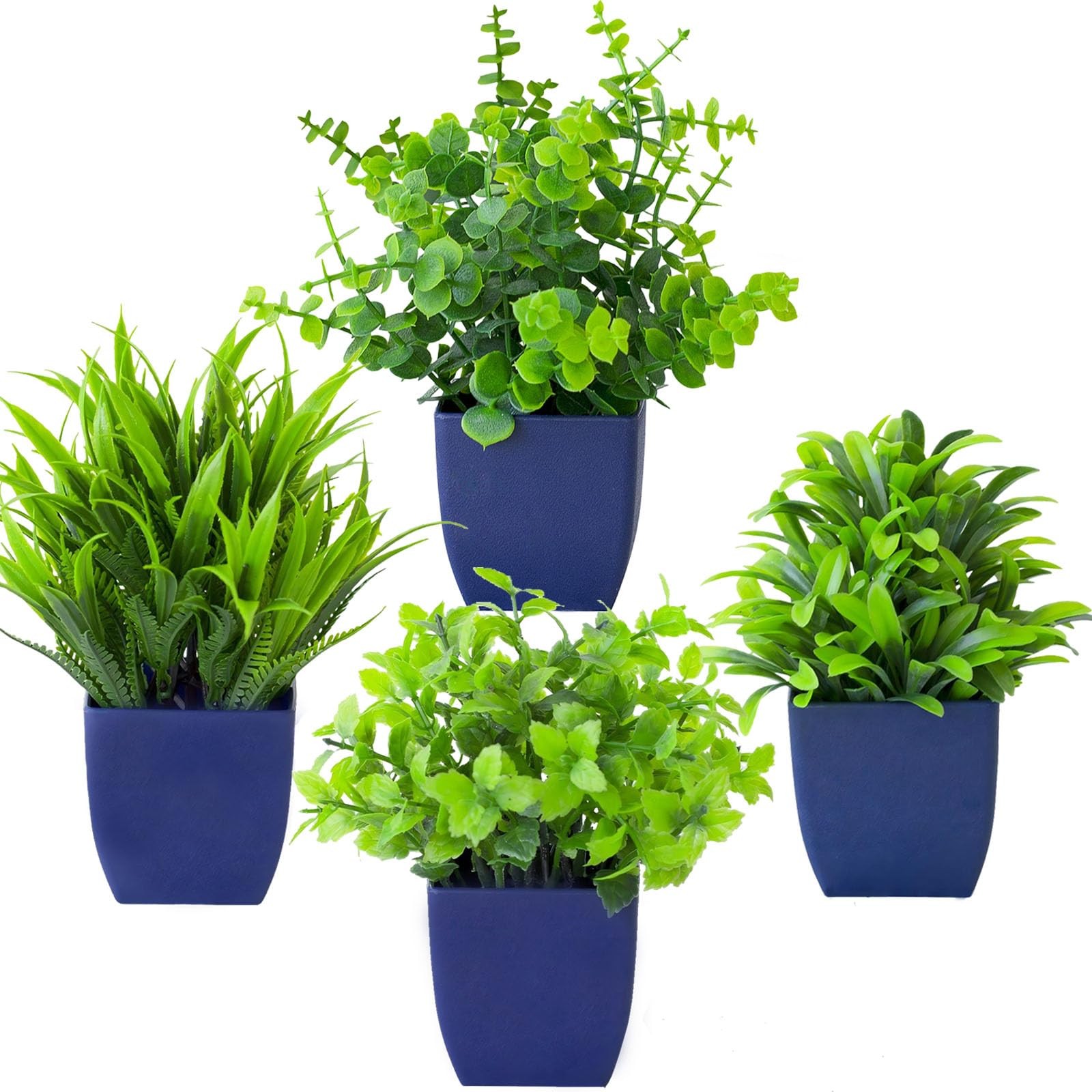 4 Pack Small Fake Plants in Blue Pot Mini Artificial Potted Plants for Home B…