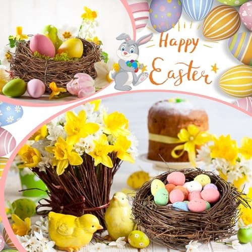 12 Pcs Mini Artificial Bird Nests with 100 Easter Eggs for Crafts & Decor