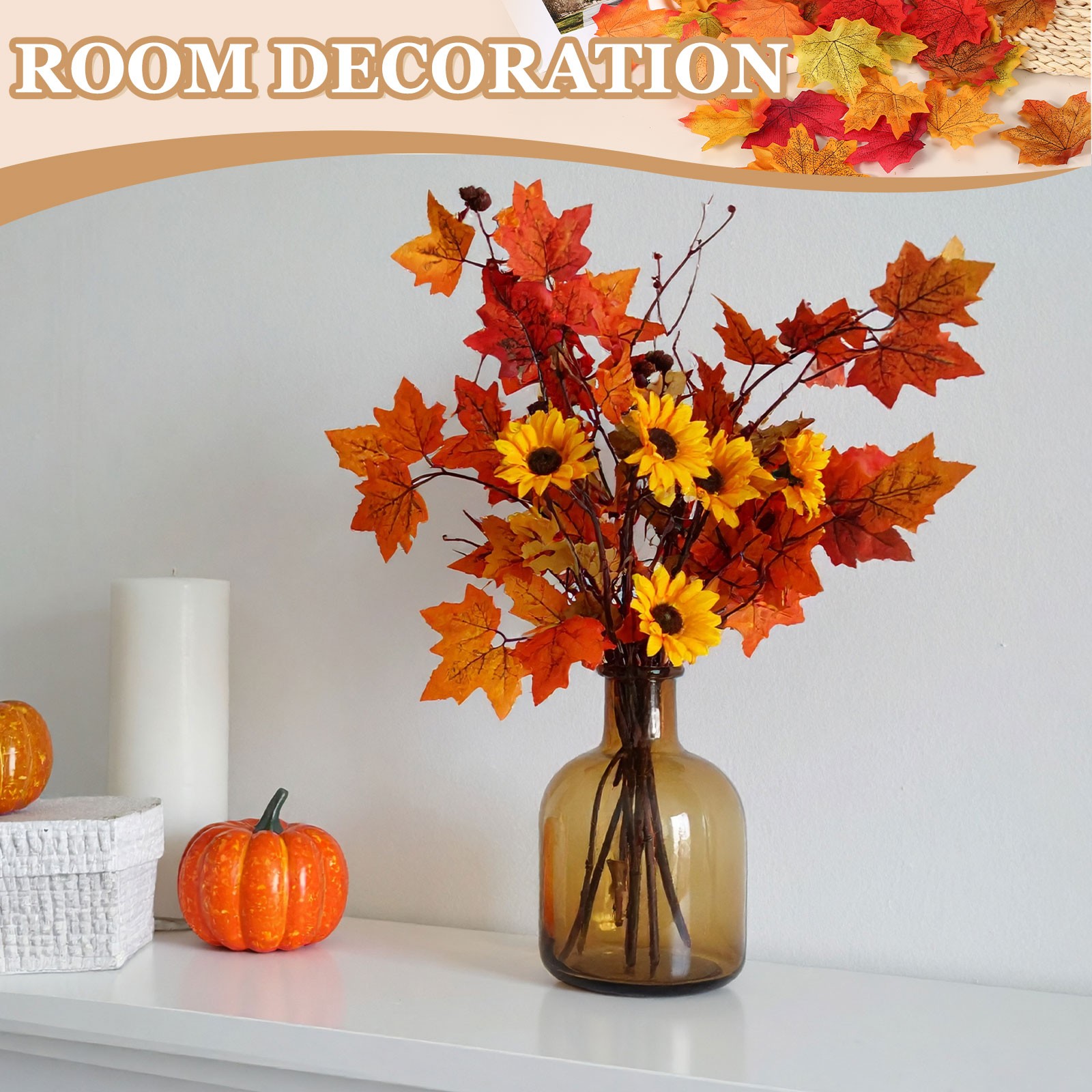 400Pcs Fall Leaves 3.3 Inch Colored Mixed Fake Leaf, Yellow