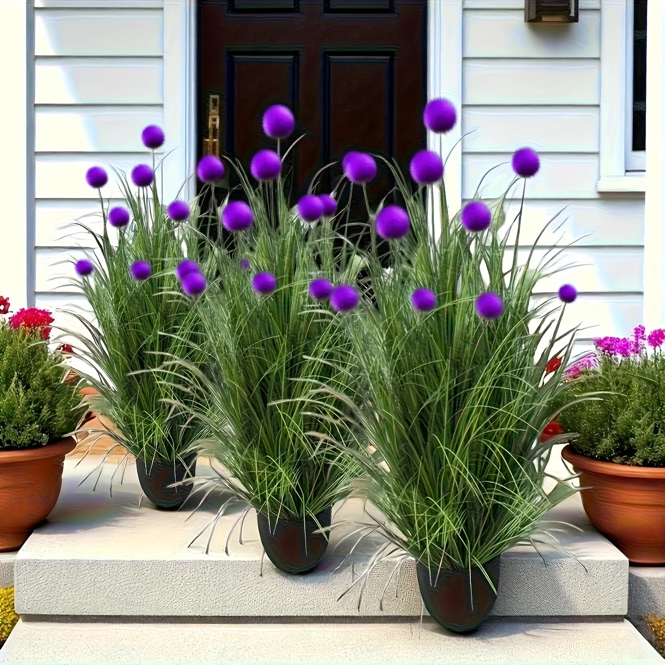 5pc Purple Bulbous Grass Artificial Plants Faux Foliage Home Garden Party Decor