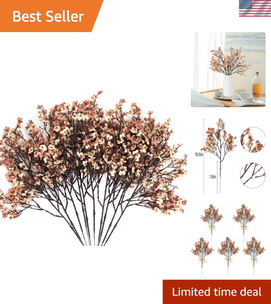 Lifelike 5 Pcs Babys Breath Silk Flowers – Perfect for Weddings & Parties