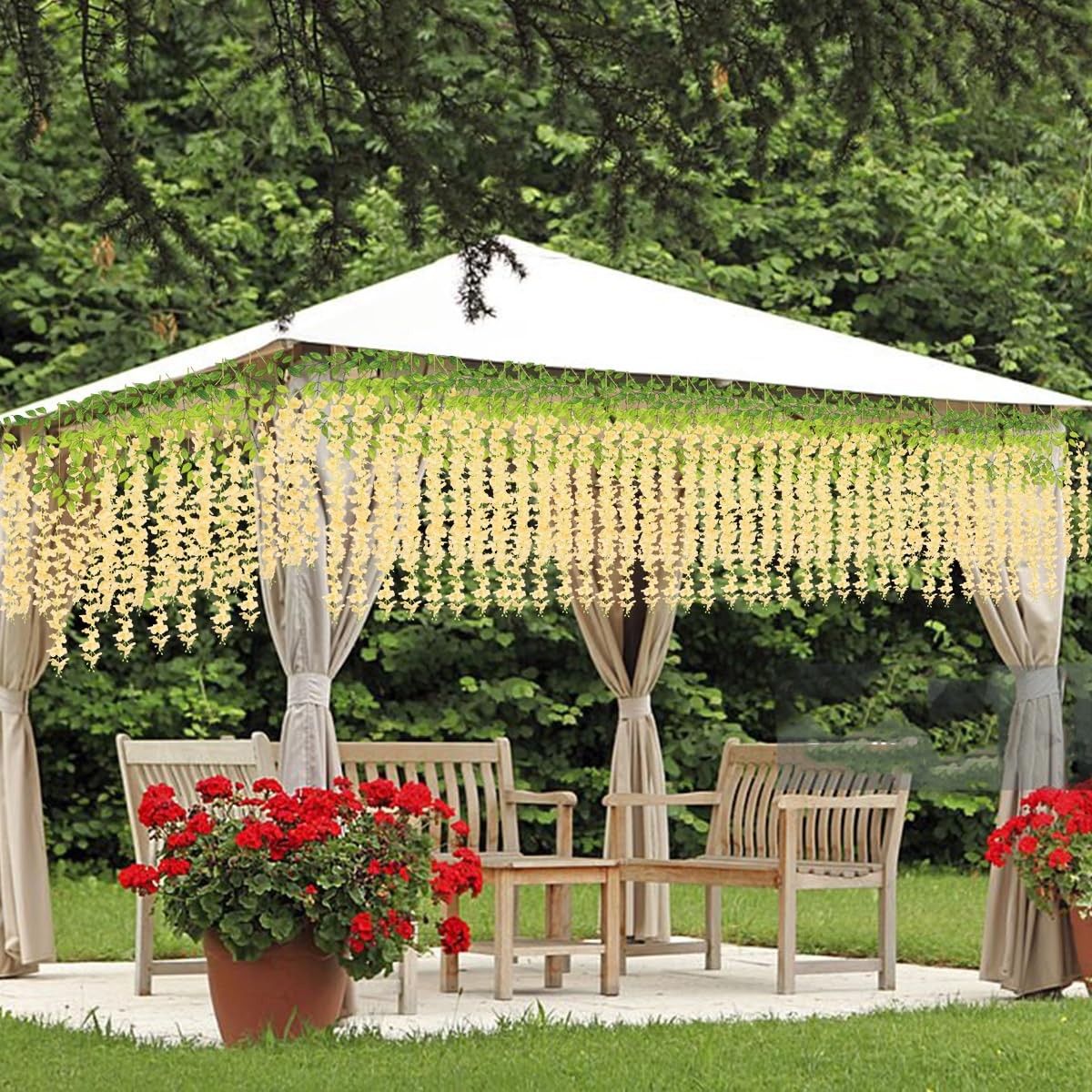 Artificial Wisteria Hanging Flowers-Fake Wisteria Flower Garland Silk Vines R…