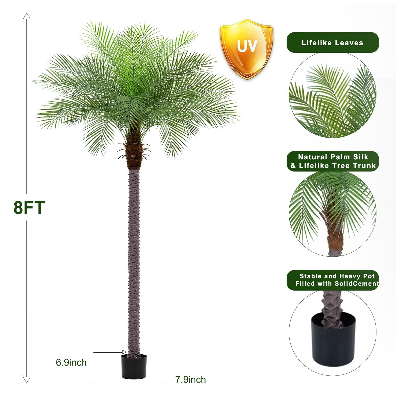 8ft Artificial Phoenix Palm Tree, Faux Coconut Silk Tropical Fake Palm Plant …