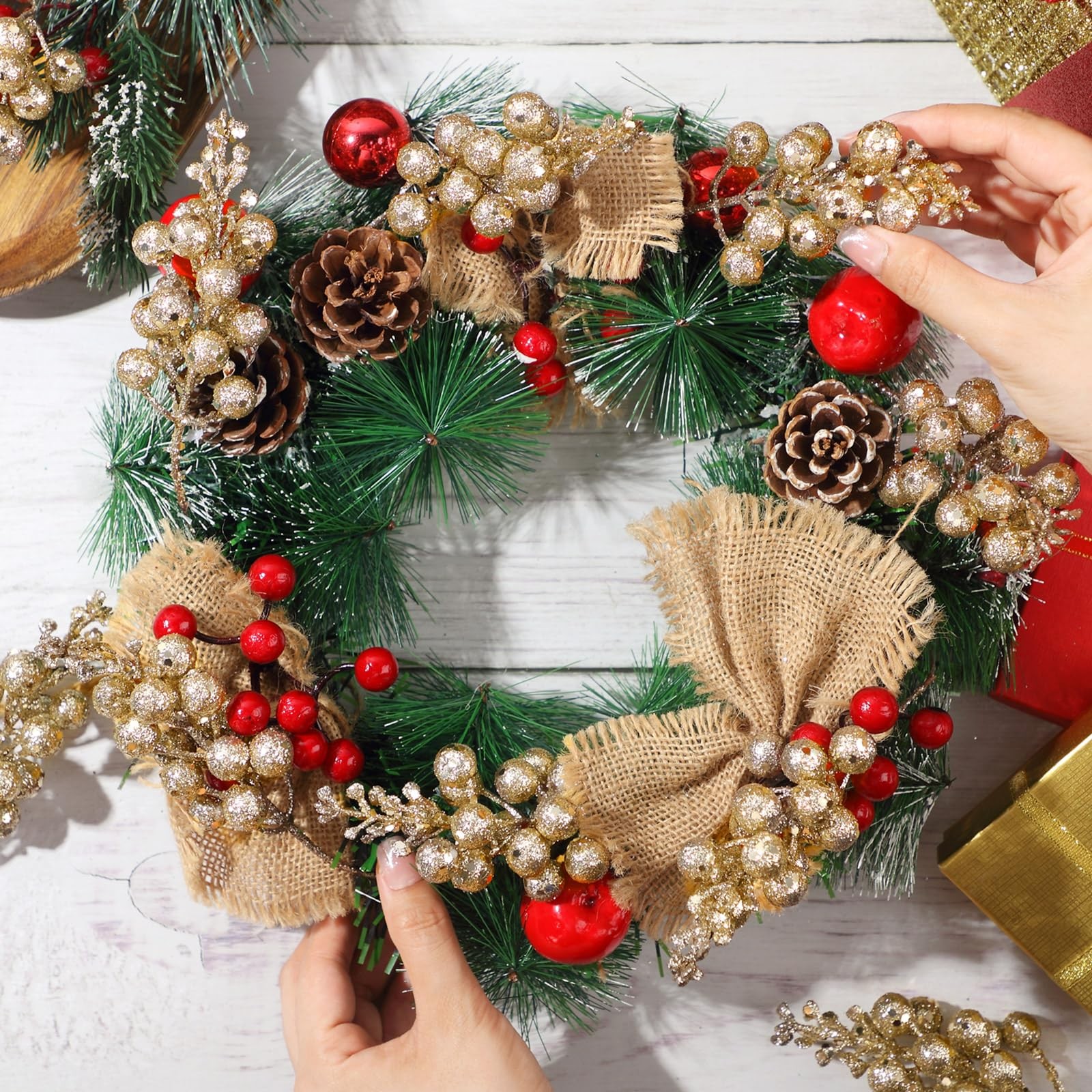 36 Pcs Christmas Glittered Berries Stems 7.9 Inch Artificial Berries Sprays B…