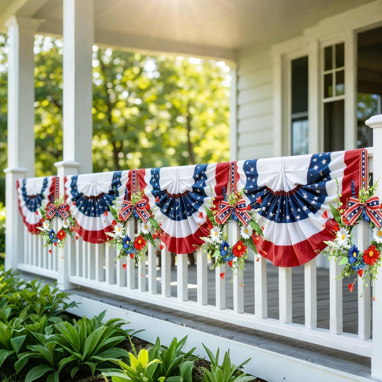 4 PCS Patriotic American Candle Rings Wreaths Artificial 4th of July Floral Cand