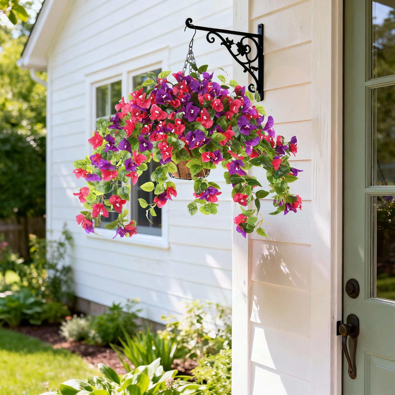 Homsunny Artificial Fake Hanging Flowers Plants Basket for Outdoor Decoration