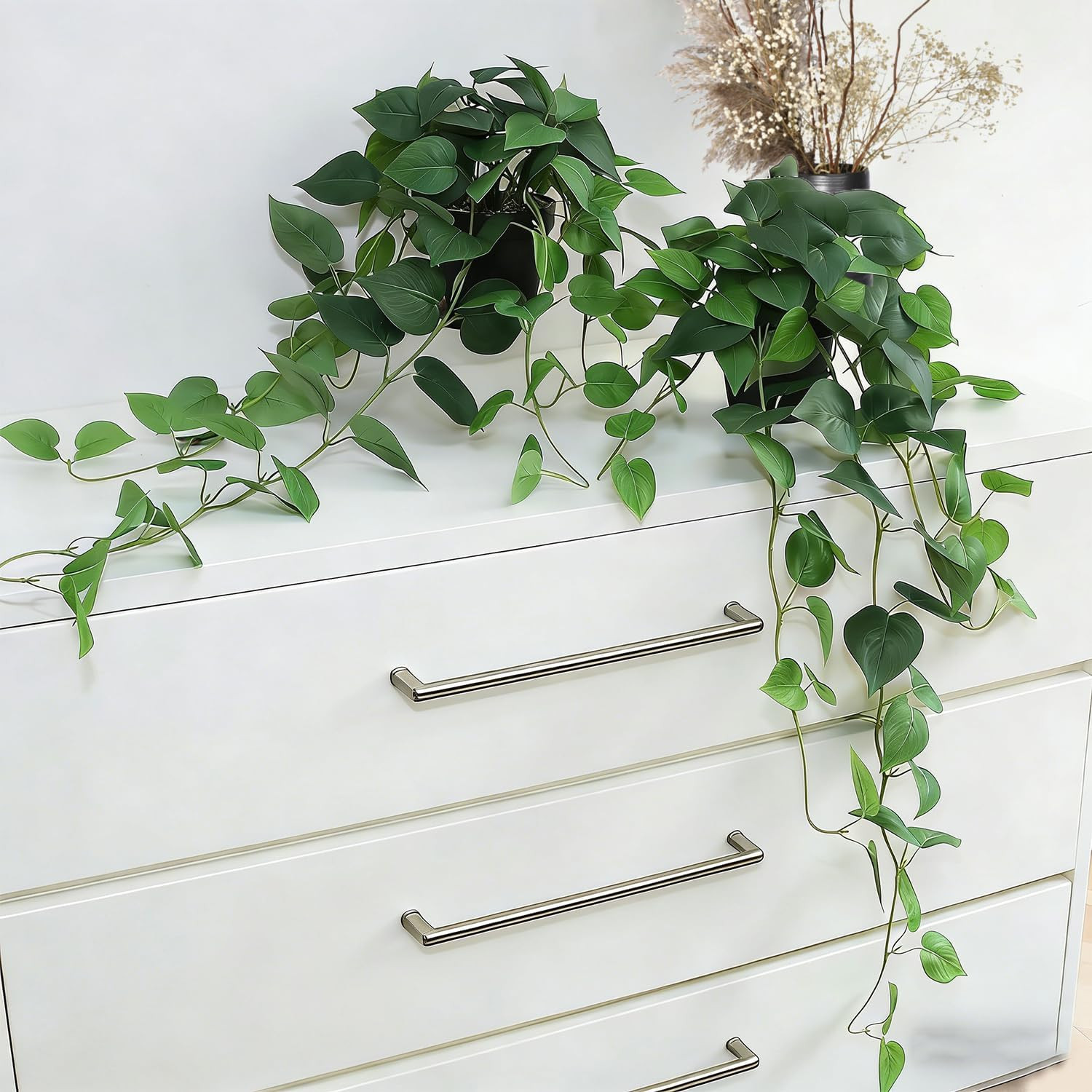 Fake Pothos Hanging Plants, 33.5″ Set of 2 with Pots Faux Plant | Artificial Rea
